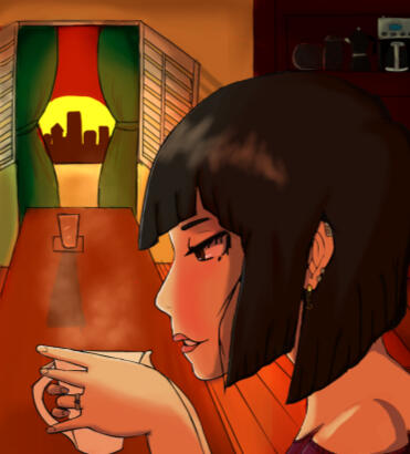 Illustration: Katherine in a Cafe